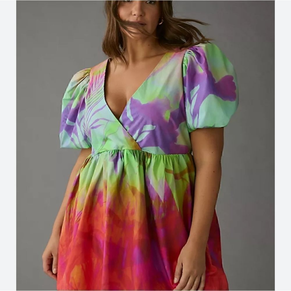 Anthropologie Plenty by Tracy Reese puff sleeve dye tech baby doll dress size M